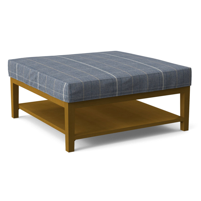 Hammond Square Ottoman, Lapis Plaid; 0126-63, Antique Black Finish