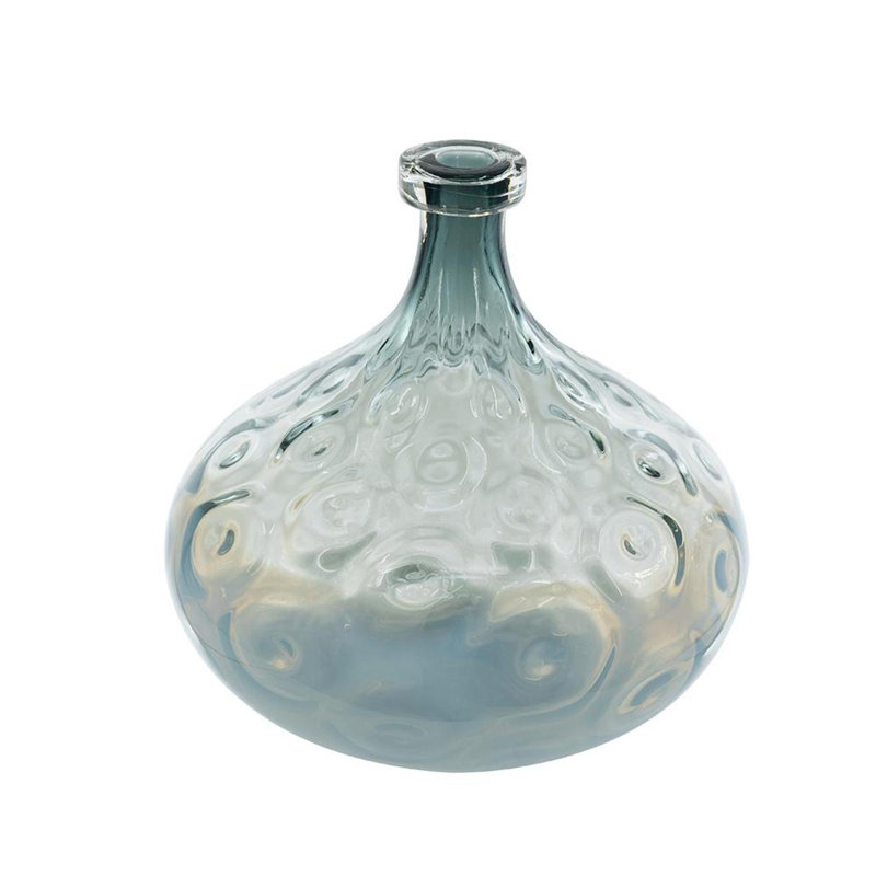 13" Light Blue Hammered Glass Table Vase