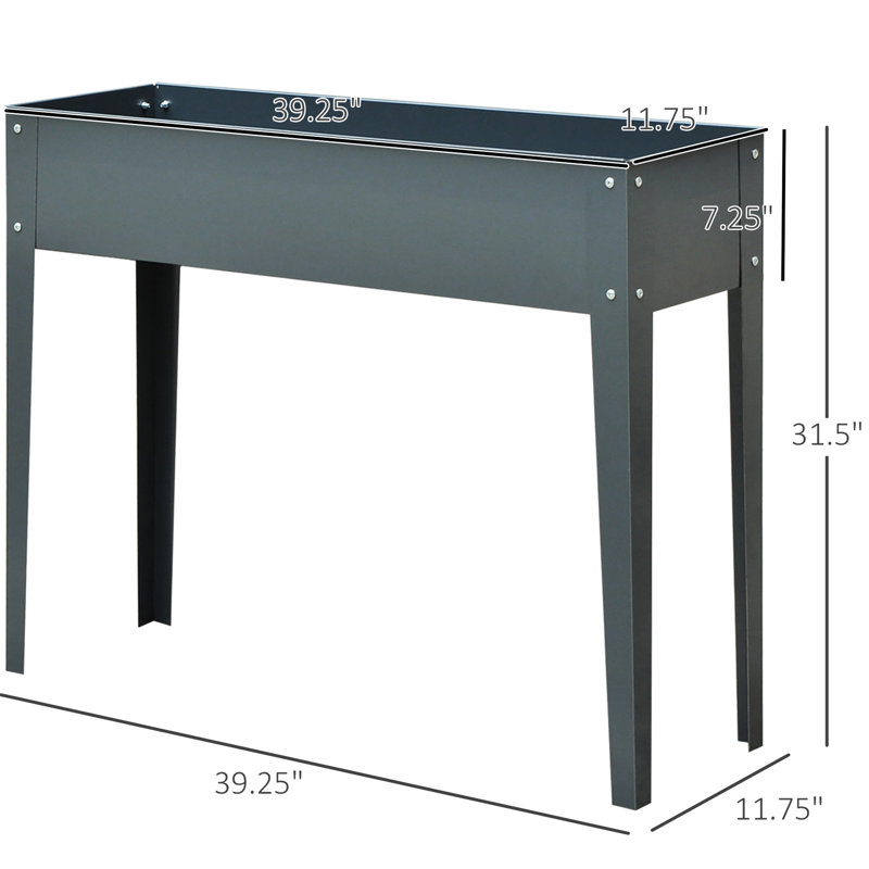 Lit de jardin surélevé en métal gris foncé avec jardinière surélevée avec pieds, 38,55 po x 11,45 po x 7,25 po, améliore la structure du sol surélevé, améliore la productivité
