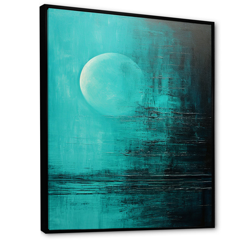 Bleu sarcelle lune tranquillité III, H 20 po x l 12 po x P 1 po, Cadre flottant noir
