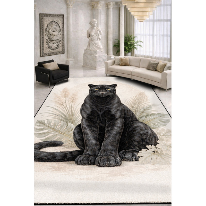 Tapis tissé à imprimé tigre noir Mosso, 3'11" x 5'11"