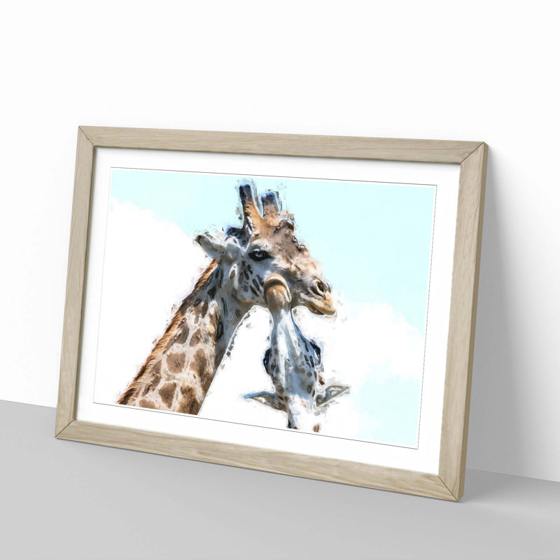 Giraffe with Calf - Picture Frame Painting Print, Oak Framed, 36cm H x 48cm W x 2cm D