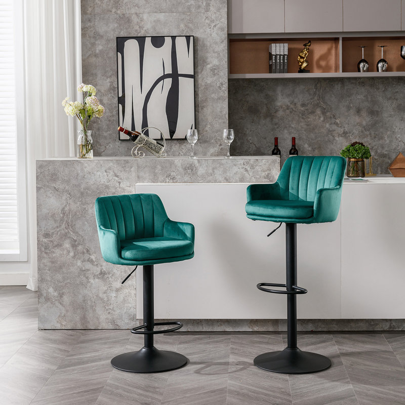 Adjustable Bar Stools with Backrest and Footrest, Set of 2, Green