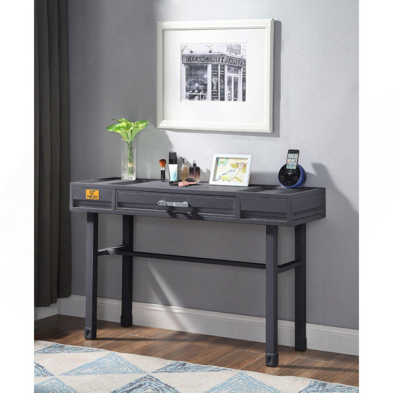 Metal Vanity Desk With One Drawer, Gunmetal, Gunmetal