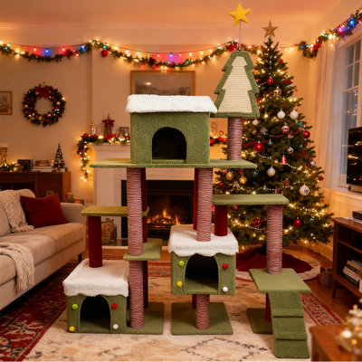 Extra Large 70+ Inches Festive Christmas Cat Tree Tower - Multi-Level Playground With Scratching Posts & Cozy Hideaways, Perfect Holiday Gift For Cat Lovers