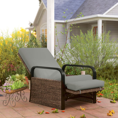 Fauteuil inclinable d'extérieur en osier, chaise longue avec plateau latéral, gris