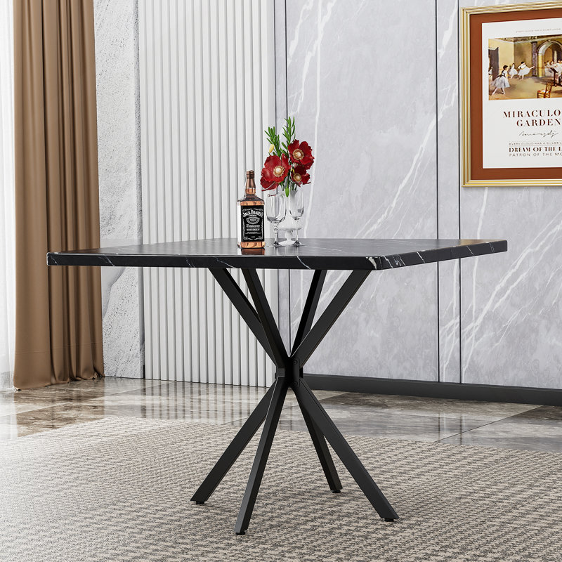 Square Dining Table for 4-6 Person, Marble, Black