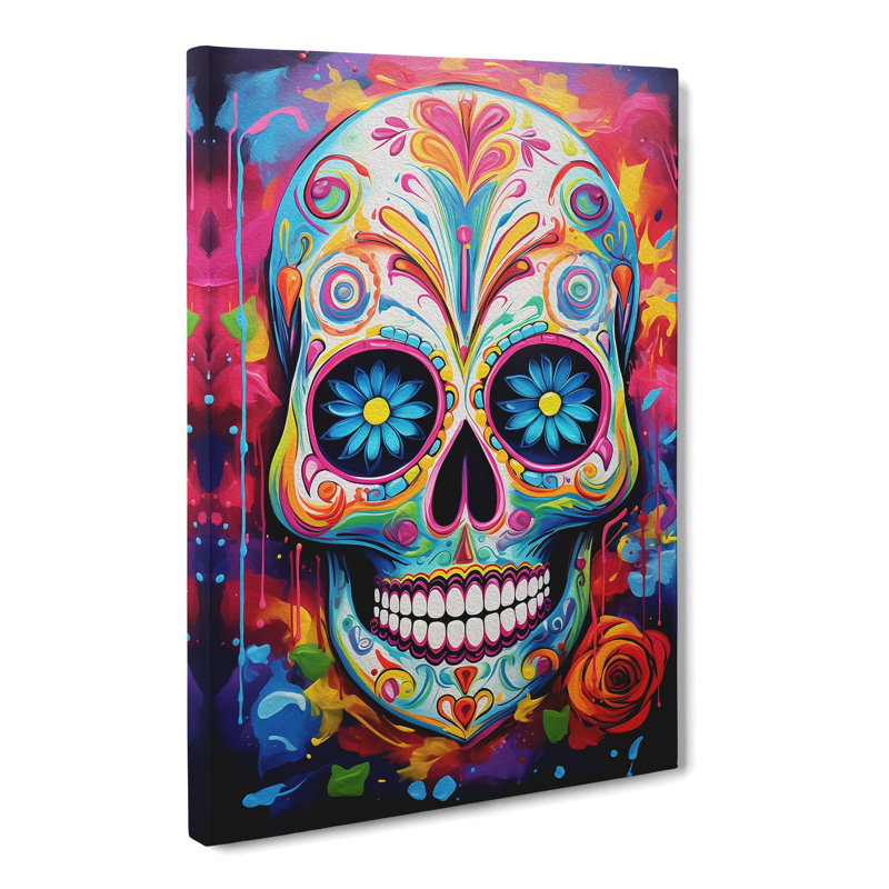 Sugar Skull Abstract Art - Wrapped Canvas, 76cm H x 50cm W x 3cm D