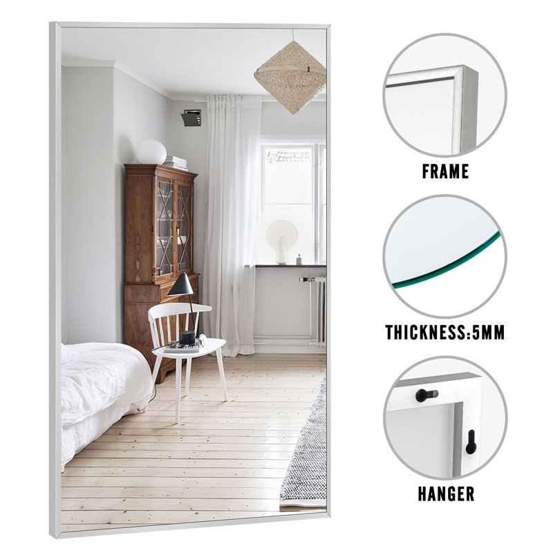 Talma Wood Flat Mirror, Light Gray, 59" H x 36" W