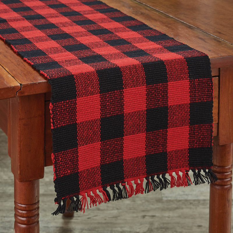 Serles Rectangular Checkered Table Runner, Gray, 54" x 13"