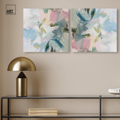 Elegant Green Abstract Set Canvas Modern Trendy Art by Art Remedy