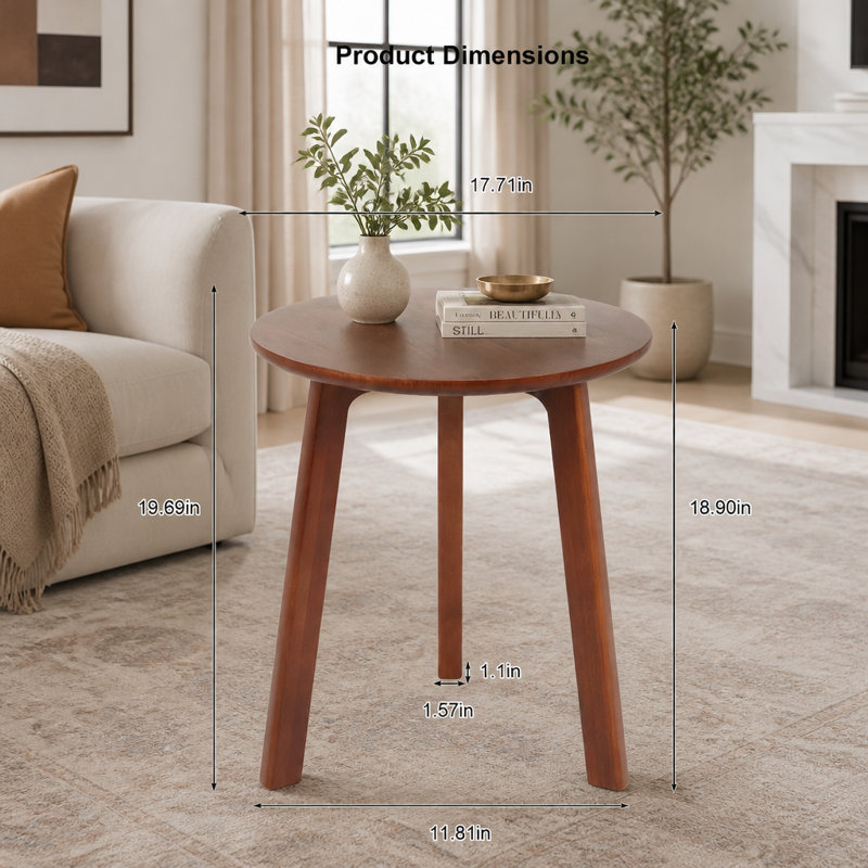 Table d'appoint ronde, table de bout en bois massif à 3 pieds, petite table d'appoint moderne pour le salon, table de chevet compacte pour les petits espaces