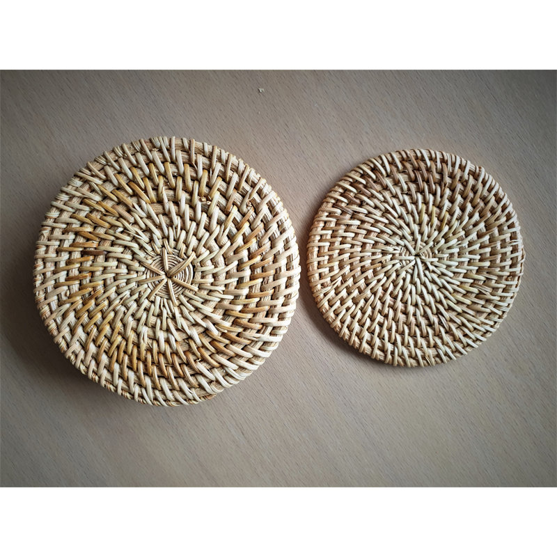 Sous-verres ronds japonais en rotin. (Ensemble de 6 pièces)