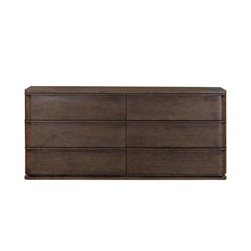 Commode Middleton à 6 tiroirs avec miroir, Brown Oak