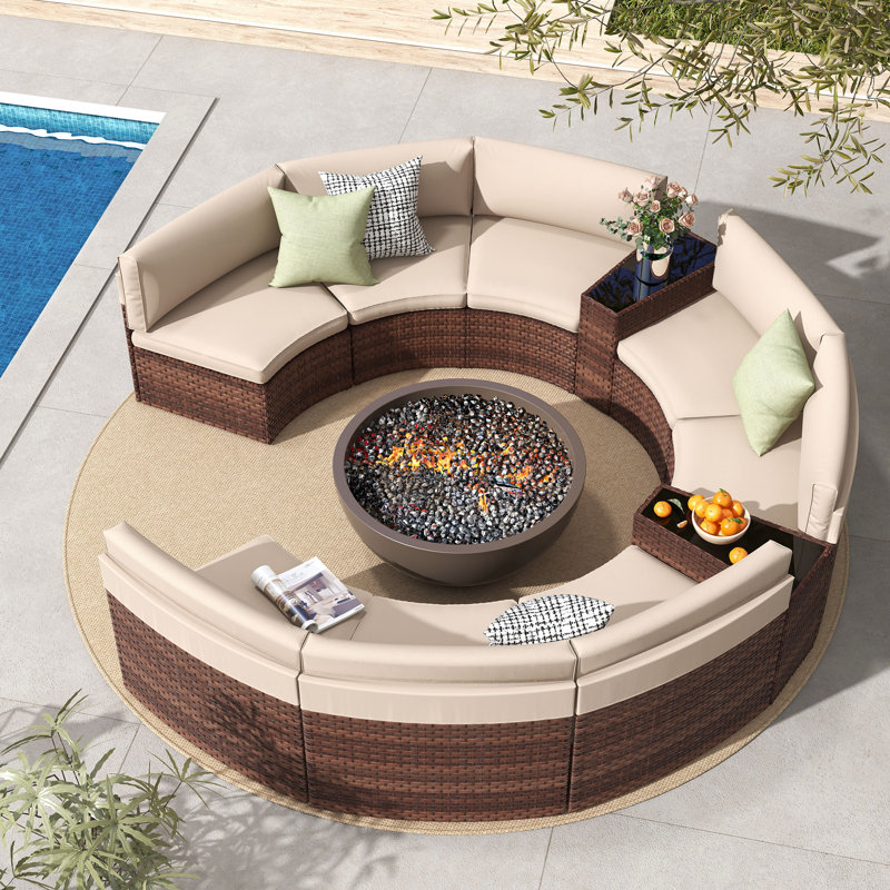 Ensemble de conversation pour 8 personnes avec coussins, Structure brune / coussin beige