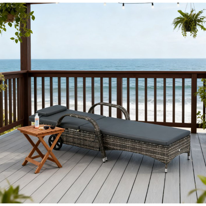Adjustable Backrest Rattan Pool Lounge Chair, Gray