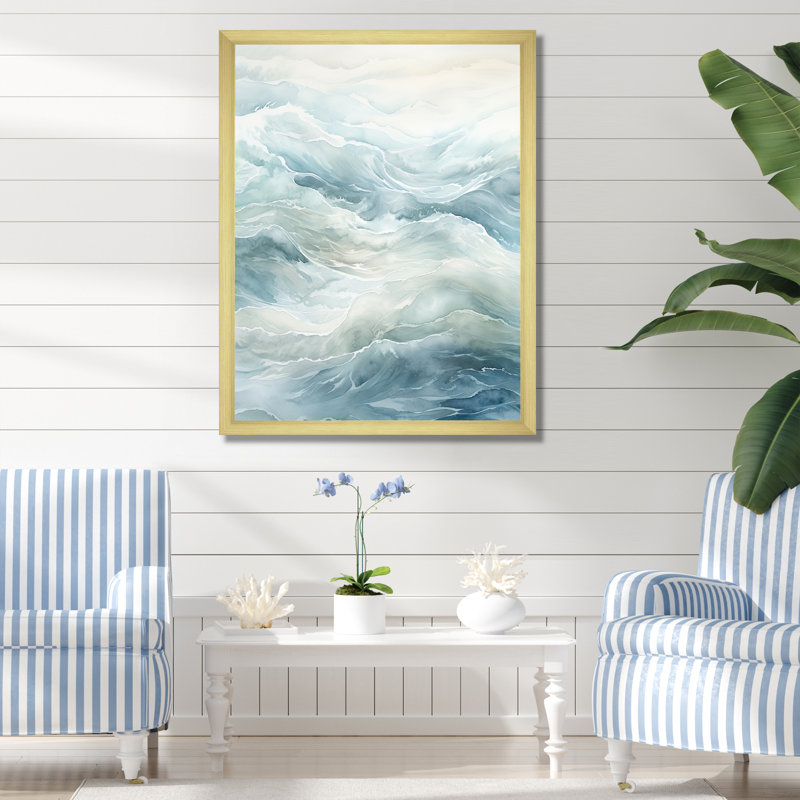 Impression sur toile Ocean Minimal Waves Charm, H 44 po x l 34 po x P 1,5 po, Cadre doré simple
