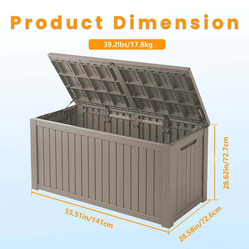 180 Gallon Resin Deck Box, Lockable Patio Outdoor Storage Box For Patio Garden-Gray, Gray