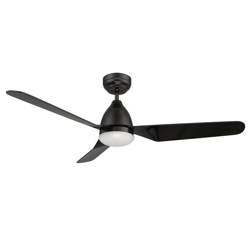 52" Wini 3 - Blade LED Smart Standard Ceiling Fan with Remote Control and Light Kit Included., Black
