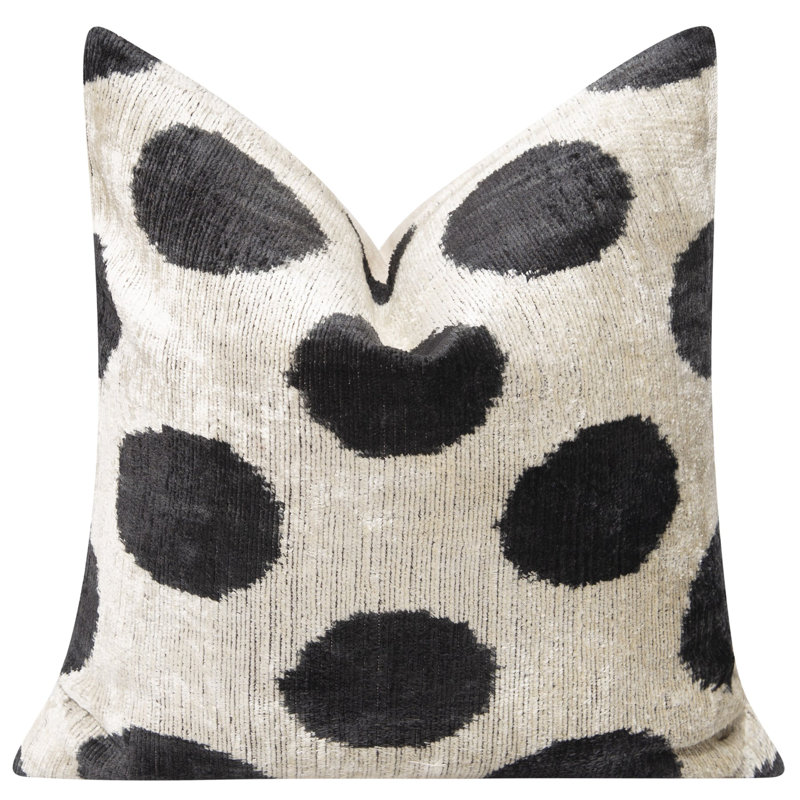 Handmade 16" Black and Ivory Silk Velvet Polka Dot Pillow