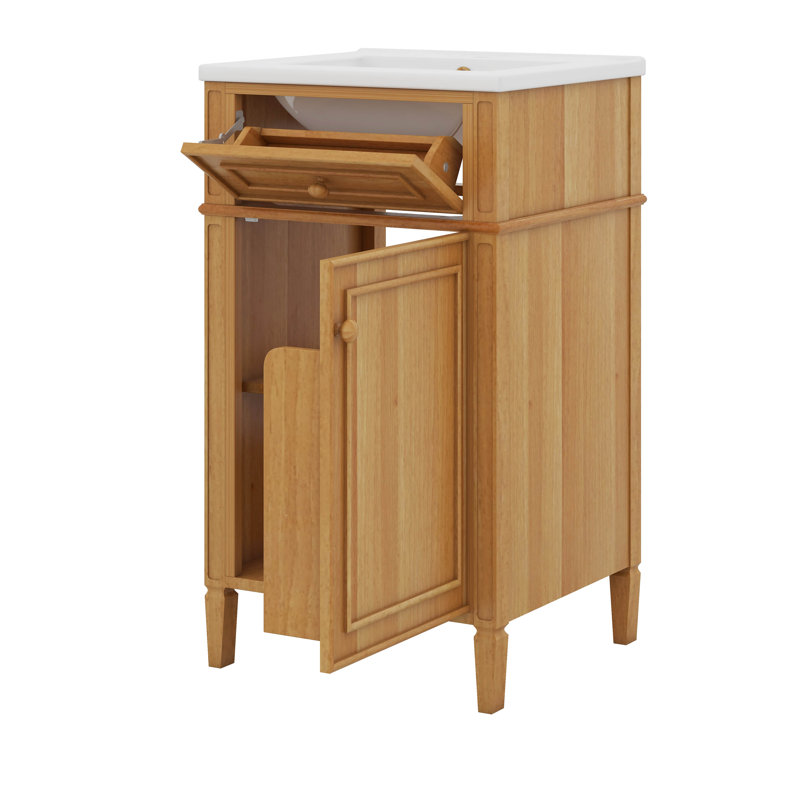 20 Inch Bathroom Vanity With Ceramic Sink Set Combo,Modern Rustic Style Adjustable Shelf Tilt-Out Drawer