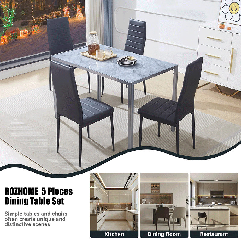 4 - Person Dining Set, Black, Grey