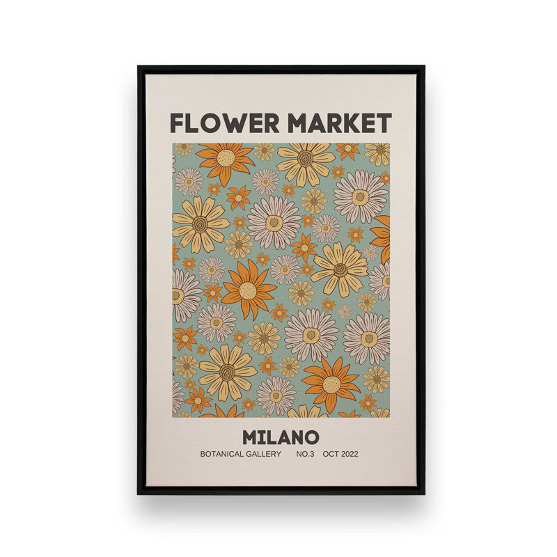 Impression sur toile rétro Milano Flower Market, Cadre flottant noir satiné, H 18,75 po x l 12,75 po x P 1,75 po