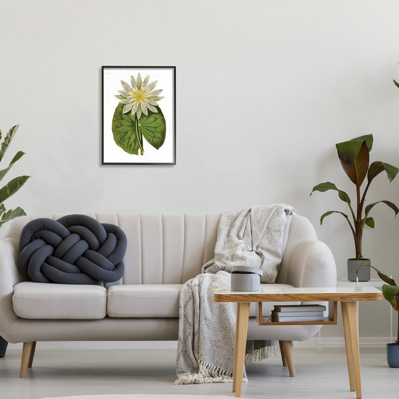 Art floral texturé sur fond de nénuphar rétro, H 16 po x l 20 po, Giclée encadrée noir minuit