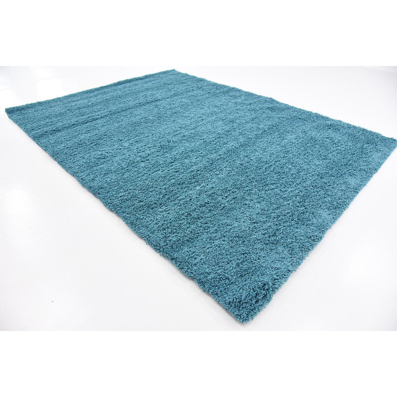 Tapis noir de jais Santoshi, Rectangle 7 pi 10 po x 11 pi, Bleu aqua foncé