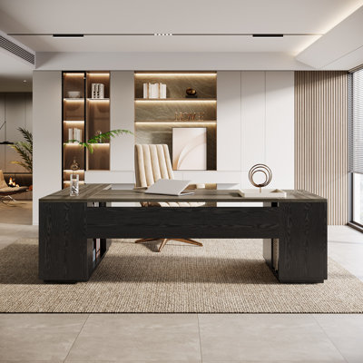 85.8" L-Shaped Executive Desk with File Drawers