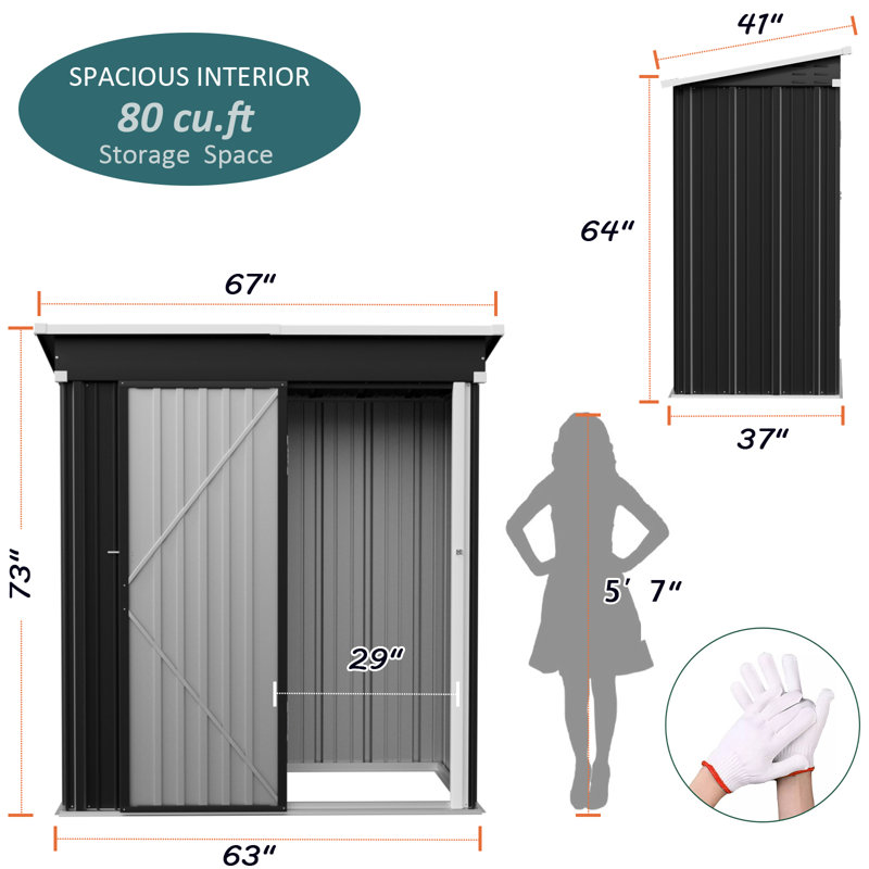 Remise de rangement en métal l 5 pi x P 3 pi Mishal, Noir / blanc