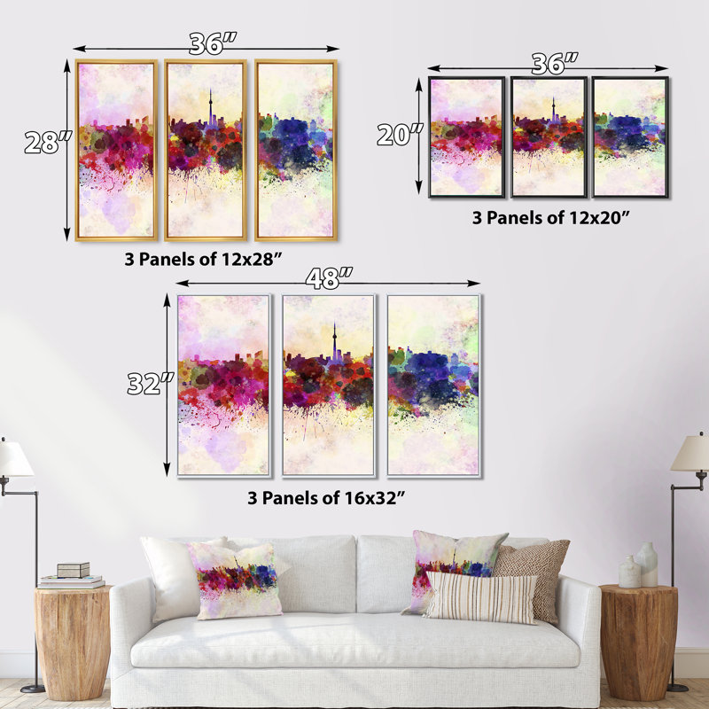 «Toronto Skyline - Cityscape», ensemble d'art mural sur toile, H 32 po x l 48 po x P 1 po, Cadre noir