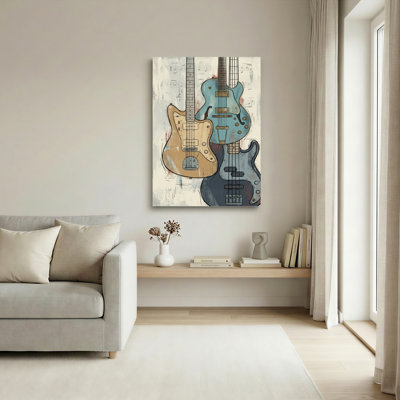 Ensemble d'une toile murale représentant une guitare