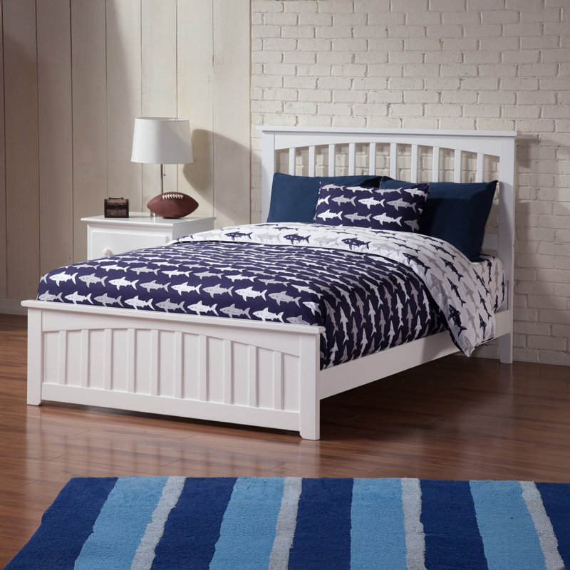Mission Low Profile Solid Wood Platform Bed with Matching Footboard, Full, White