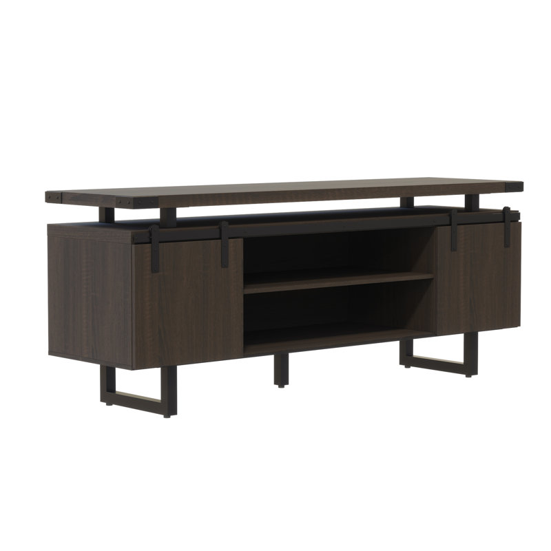 Mirella Low Wall Cabinet Wood Doors, Southern Tobacco