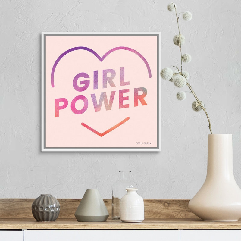 Art textuel sur toile, "Girl Power III" par Seven, Toile blanche encadrée, H 18 po x l 18 po x P 1,75 po