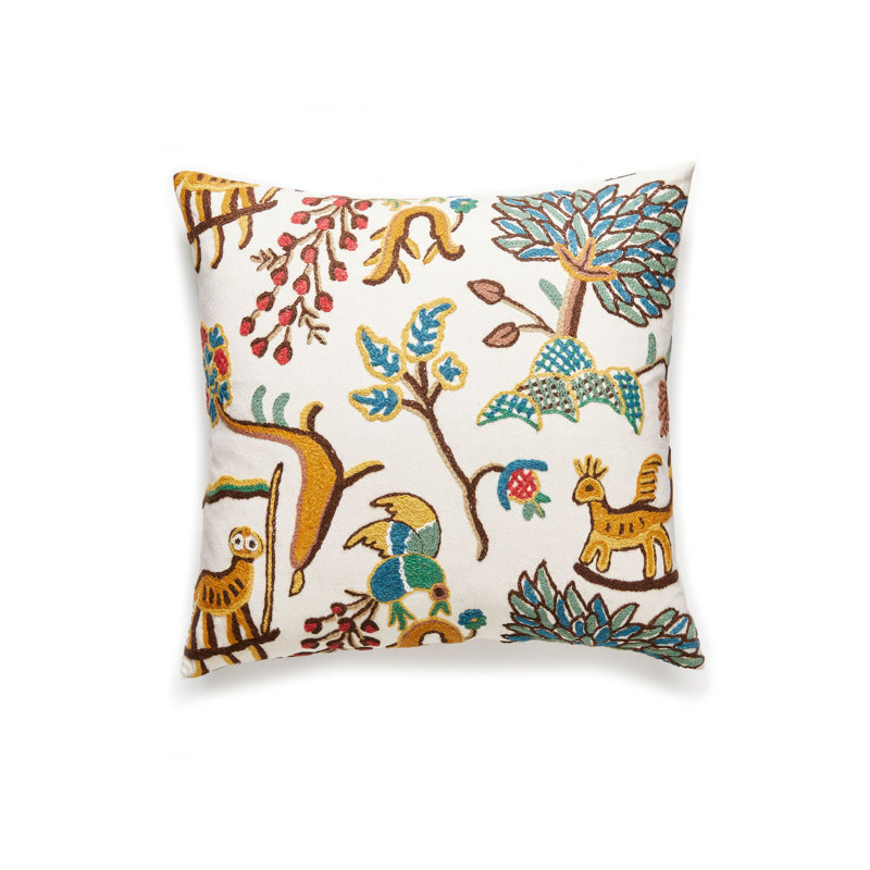 Fables Crewel Square Pillow Cover & Insert
