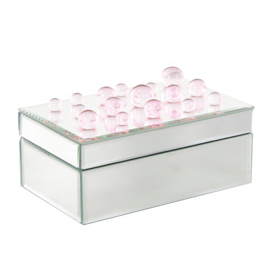 Cole And Glass Mirrored Decorative Jewelry Box With Pink Bubble Textured Balls