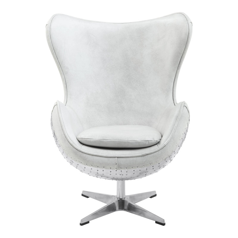 Fauteuil ballon pivotant de 34 po de large Kajana, Cuir blanc
