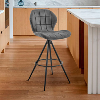 30" Swivel Bar Height Bar Stool in Charcoal Fabric and Black Finish
