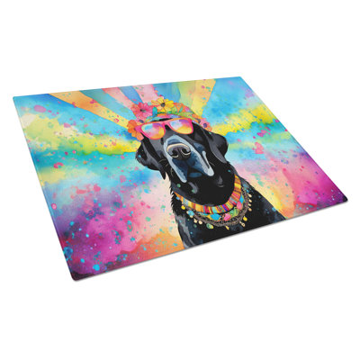 Black Labrador Hippie Dawg Glass Cutting Board Large