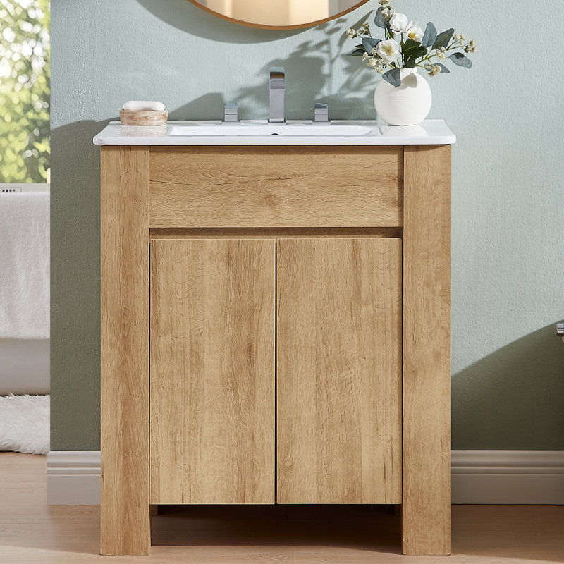 Meuble-lavabo simple 30 po avec rangement moderne, Chêne naturel