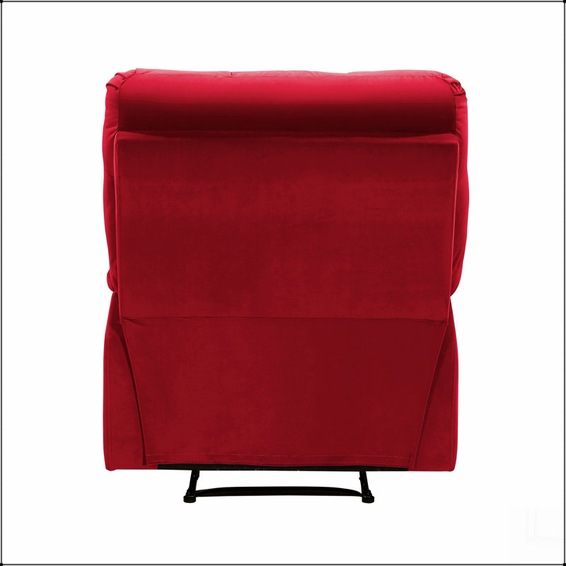 Reclining Chair Red Velvet Upholstery Square Tufted Back Pillowtop Arms, Red