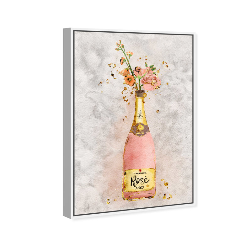 Champagne Rosado - peinture sur toile, H 16 po x l 24 po x P 1,5 po, Cadre flottant noir