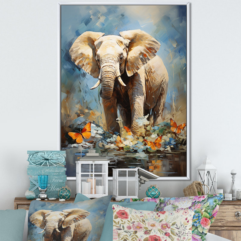 «Majestic Elephant In The Wild», reproduction sur toile, Cadre flottant blanc, H 40 po x l 30 po x P 1,5 po