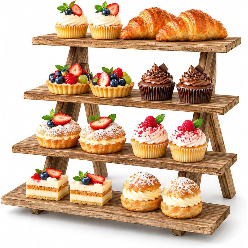 Wooden Cupcake Display Stand, 4 Tier Retail Countertop Display Shelf