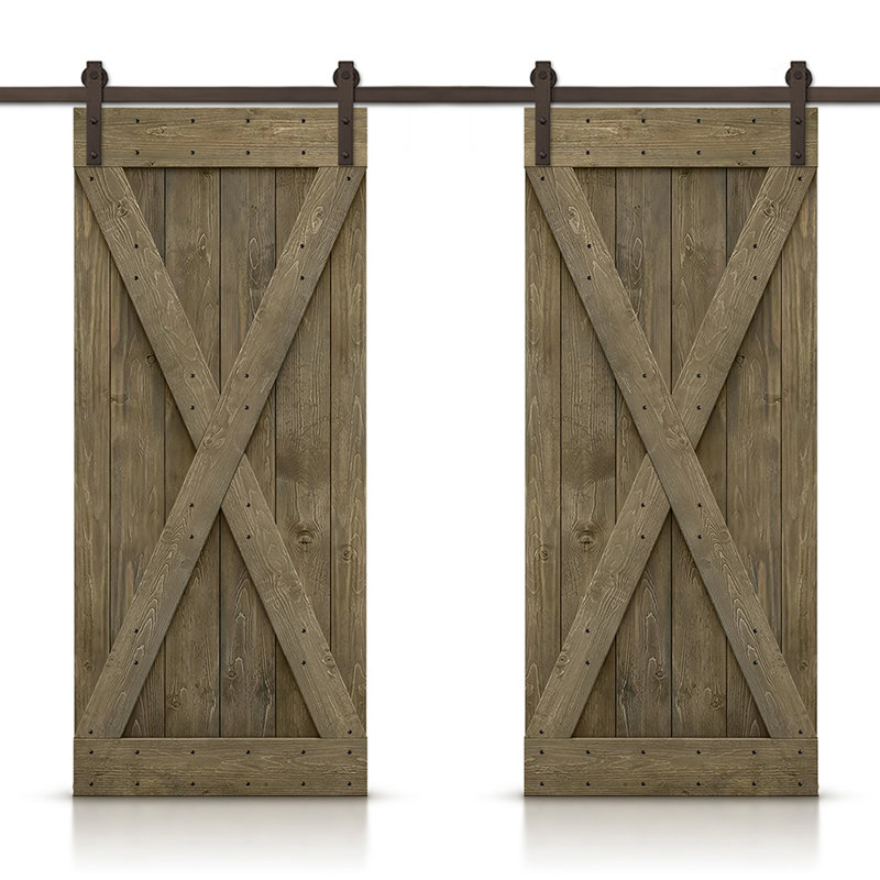 Porte de grange en bois massif lambrissé et métal, 40 po x 84 po, Tonneau vieilli