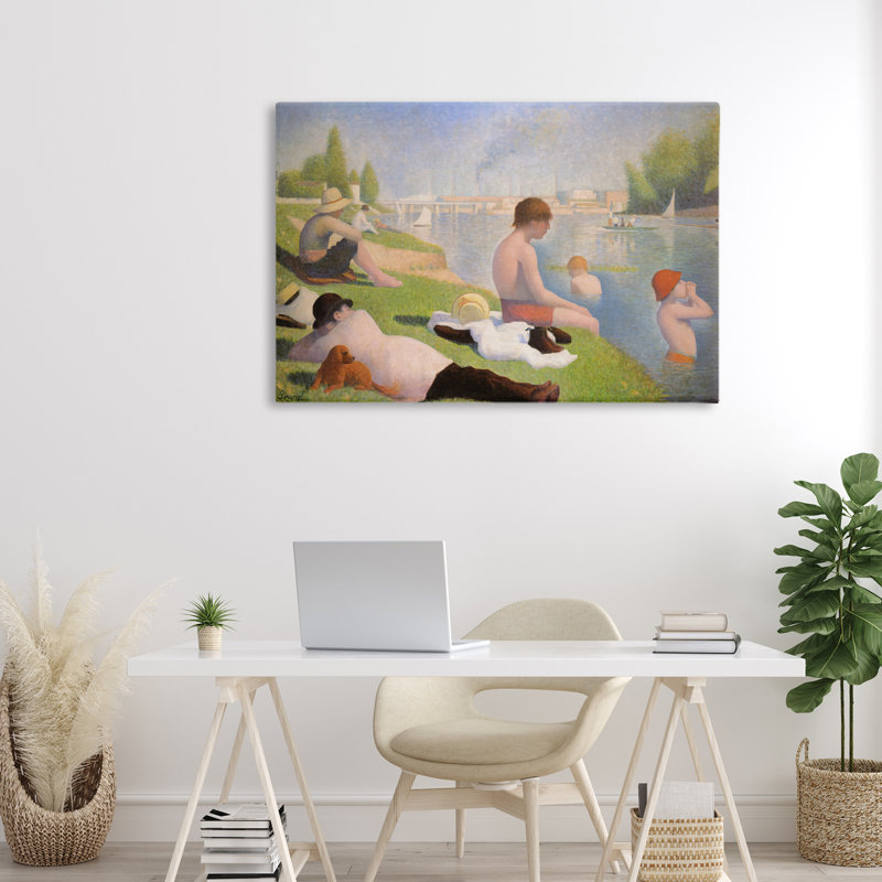 Après-midi baigneurs, toile par George Seurat, H 24 po x l 36 po