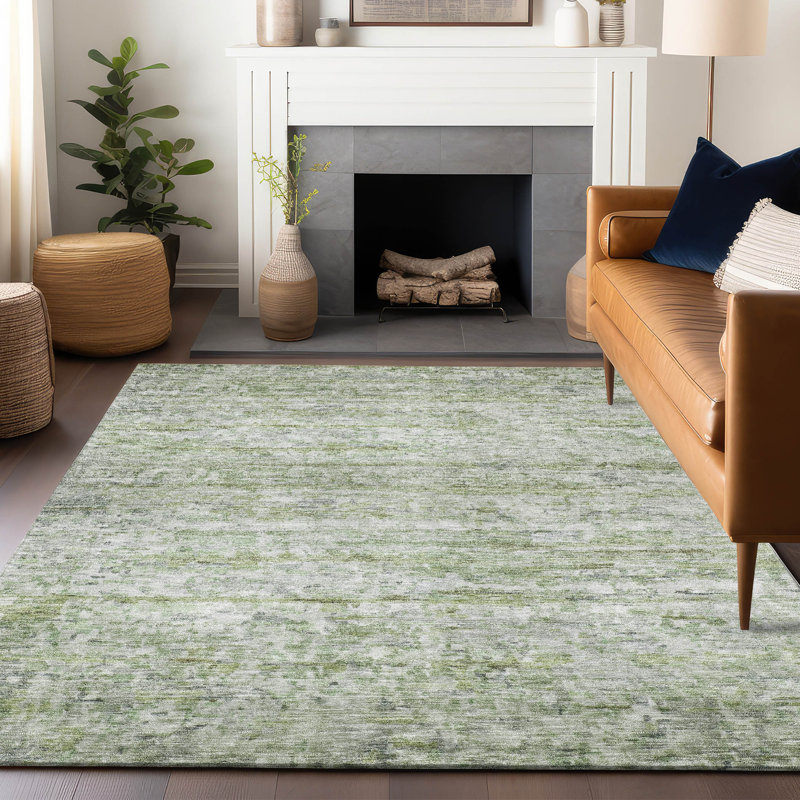 Tova Green Washable Indoor-Outdoor Rug - , 5' x 7'6"