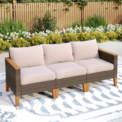 Canapé de patio extérieur en osier avec coussins de 78,4 po de largeur Argyri